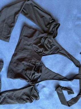 black mesh corset style bustier tie halter top with sleeves rave club